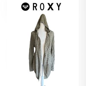 ROXY Open Front Olive Green Cardigan Sweater/ Small/ Bohemian/ Hooded